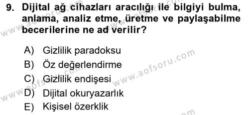 Dijital Medya ve Tüketici Dersi 2023 - 2024 Yılı Yaz Okulu Sınavı 9. Soru