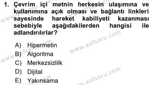 Dijital Medya ve Tüketici Dersi 2024 - 2025 Yılı (Vize) Ara Sınavı 1. Soru