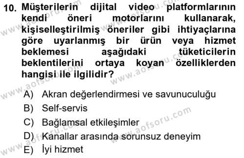 Dijital Medya ve Tüketici Dersi 2024 - 2025 Yılı (Vize) Ara Sınavı 10. Soru