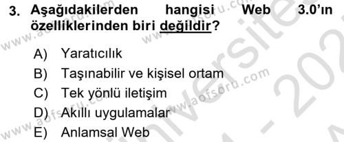 Dijital Medya ve Tüketici Dersi 2024 - 2025 Yılı (Vize) Ara Sınavı 3. Soru