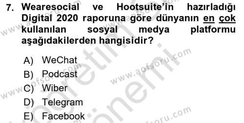 Dijital Medya ve Tüketici Dersi 2024 - 2025 Yılı (Vize) Ara Sınavı 7. Soru