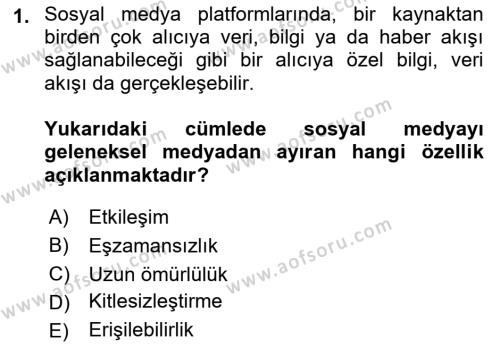 Sosyal Medya Yönetimi Dersi 2023 - 2024 Yılı (Vize) Ara Sınavı 1. Soru