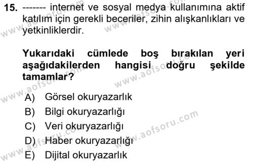 Sosyal Medya Yönetimi Dersi 2023 - 2024 Yılı (Vize) Ara Sınavı 15. Soru