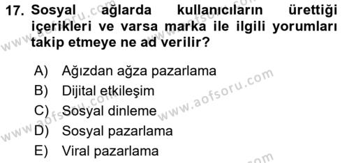 Sosyal Medya Yönetimi Dersi 2023 - 2024 Yılı (Vize) Ara Sınavı 17. Soru