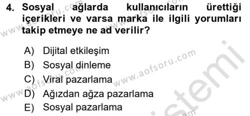 Sosyal Medya Yönetimi Dersi 2023 - 2024 Yılı (Final) Dönem Sonu Sınavı 4. Soru