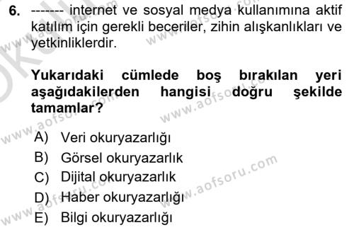 Sosyal Medya Yönetimi Dersi 2023 - 2024 Yılı Yaz Okulu Sınavı 6. Soru