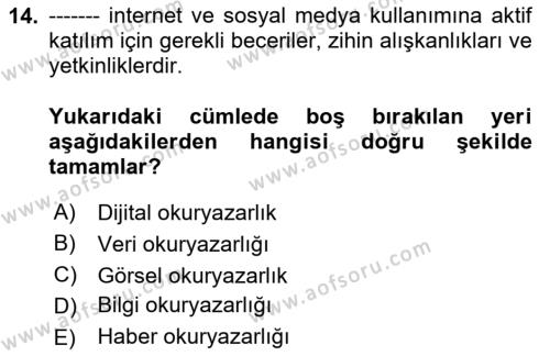 Sosyal Medya Yönetimi Dersi 2024 - 2025 Yılı (Vize) Ara Sınavı 14. Soru