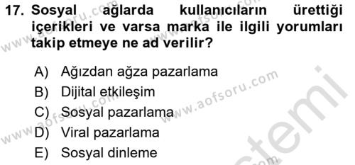 Sosyal Medya Yönetimi Dersi 2024 - 2025 Yılı (Vize) Ara Sınavı 17. Soru