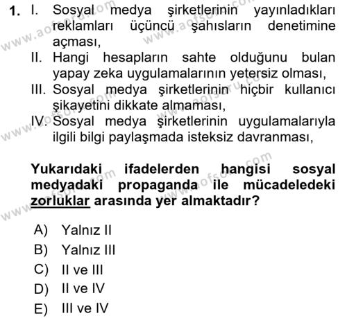 Sosyal Medya ve Propaganda Dersi 2021 - 2022 Yılı (Vize) Ara Sınavı 1. Soru