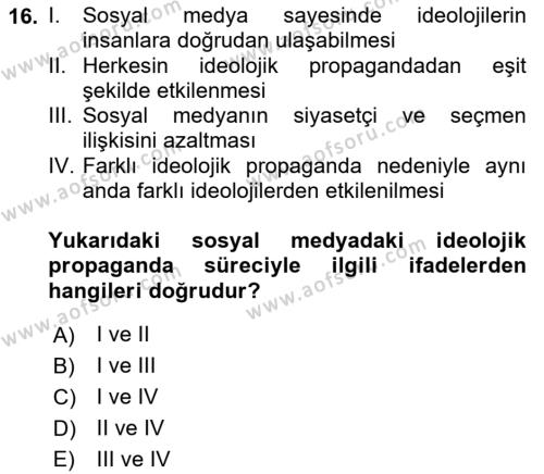 Sosyal Medya ve Propaganda Dersi 2021 - 2022 Yılı (Vize) Ara Sınavı 16. Soru