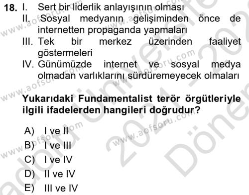 Sosyal Medya ve Propaganda Dersi 2021 - 2022 Yılı (Final) Dönem Sonu Sınavı 18. Soru