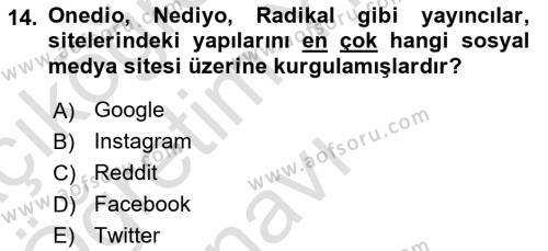 Sosyal Medya Araçları 2 Dersi 2020 - 2021 Yılı Yaz Okulu Sınavı 14. Soru