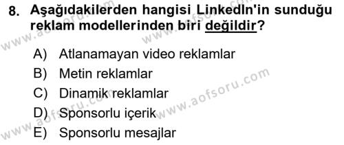 Sosyal Medya Araçları 2 Dersi 2020 - 2021 Yılı Yaz Okulu Sınavı 8. Soru