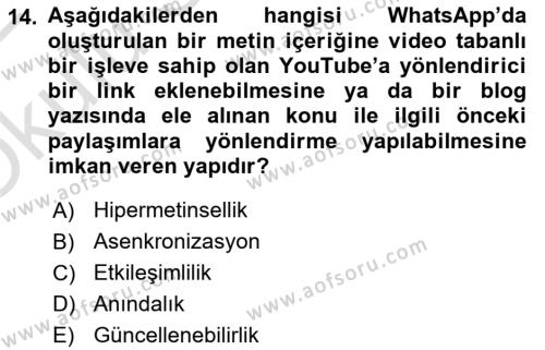 Sosyal Medya Araçları 2 Dersi 2021 - 2022 Yılı Yaz Okulu Sınavı 14. Soru