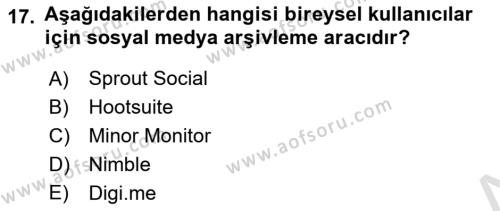 Sosyal Medya Araçları 2 Dersi 2021 - 2022 Yılı Yaz Okulu Sınavı 17. Soru