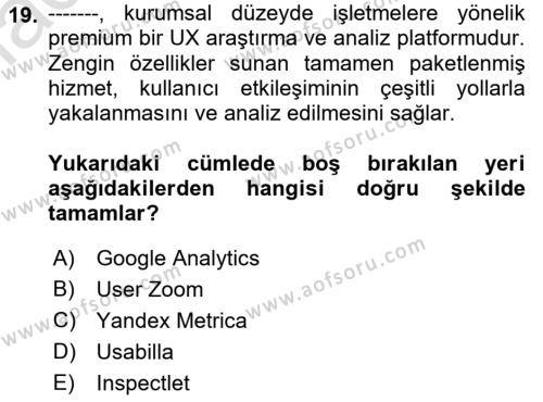 Sosyal Medya Araçları 2 Dersi 2021 - 2022 Yılı Yaz Okulu Sınavı 19. Soru