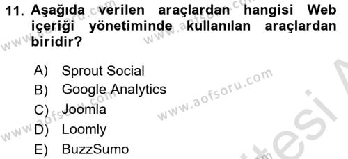 Sosyal Medya Araçları 1 Dersi 2020 - 2021 Yılı Yaz Okulu Sınavı 11. Soru