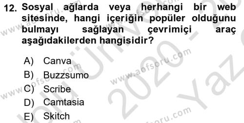 Sosyal Medya Araçları 1 Dersi 2020 - 2021 Yılı Yaz Okulu Sınavı 12. Soru