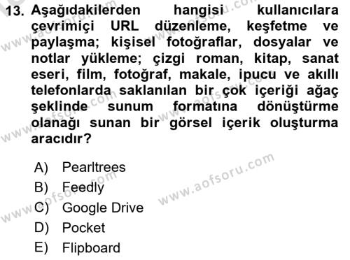 Sosyal Medya Araçları 1 Dersi 2020 - 2021 Yılı Yaz Okulu Sınavı 13. Soru