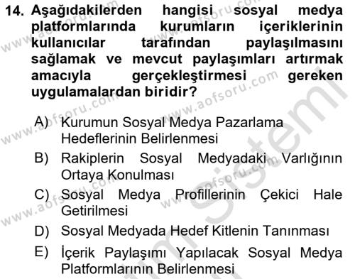 Sosyal Medya Araçları 1 Dersi 2020 - 2021 Yılı Yaz Okulu Sınavı 14. Soru