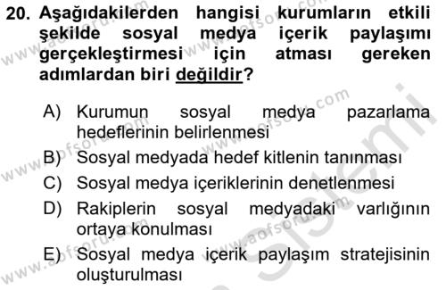 Sosyal Medya Araçları 1 Dersi 2020 - 2021 Yılı Yaz Okulu Sınavı 20. Soru