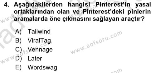 Sosyal Medya Araçları 1 Dersi 2020 - 2021 Yılı Yaz Okulu Sınavı 4. Soru