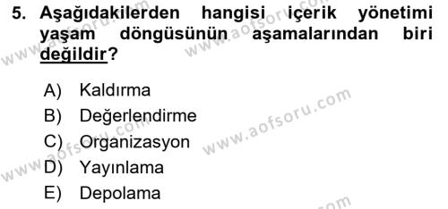 Sosyal Medya Araçları 1 Dersi 2020 - 2021 Yılı Yaz Okulu Sınavı 5. Soru