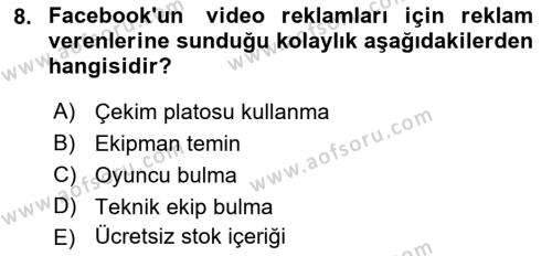 Sosyal Medya Araçları 1 Dersi 2020 - 2021 Yılı Yaz Okulu Sınavı 8. Soru