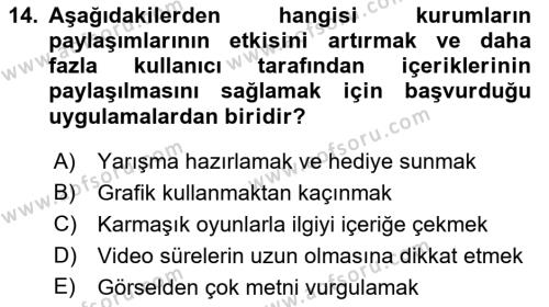 Sosyal Medya Araçları 1 Dersi 2021 - 2022 Yılı (Vize) Ara Sınavı 14. Soru