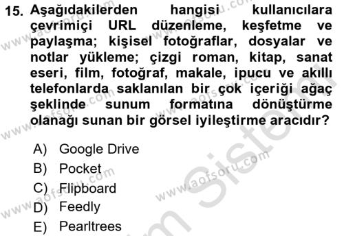 Sosyal Medya Araçları 1 Dersi 2021 - 2022 Yılı (Vize) Ara Sınavı 15. Soru