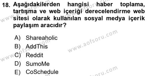 Sosyal Medya Araçları 1 Dersi 2021 - 2022 Yılı (Vize) Ara Sınavı 18. Soru