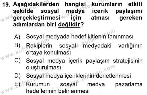 Sosyal Medya Araçları 1 Dersi 2021 - 2022 Yılı (Vize) Ara Sınavı 19. Soru