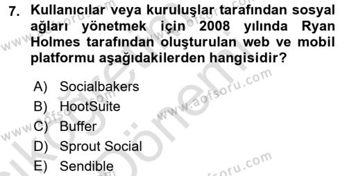 Sosyal Medya Araçları 1 Dersi 2021 - 2022 Yılı (Vize) Ara Sınavı 7. Soru