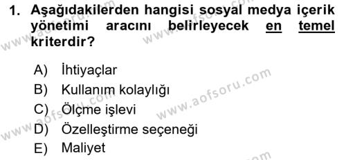 Sosyal Medya Araçları 1 Dersi 2021 - 2022 Yılı (Final) Dönem Sonu Sınavı 1. Soru