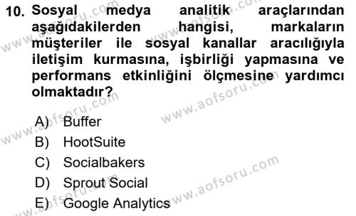 Sosyal Medya Araçları 1 Dersi 2021 - 2022 Yılı (Final) Dönem Sonu Sınavı 10. Soru