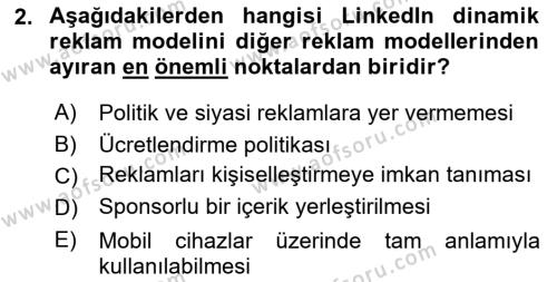 Sosyal Medya Araçları 1 Dersi 2021 - 2022 Yılı (Final) Dönem Sonu Sınavı 2. Soru