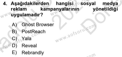 Sosyal Medya Araçları 1 Dersi 2021 - 2022 Yılı (Final) Dönem Sonu Sınavı 4. Soru