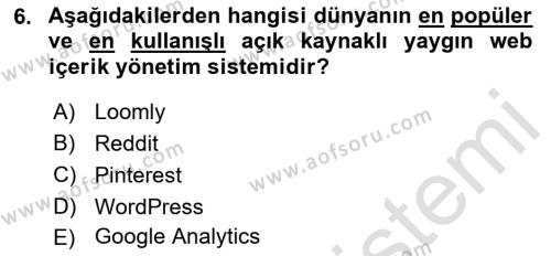 Sosyal Medya Araçları 1 Dersi 2021 - 2022 Yılı (Final) Dönem Sonu Sınavı 6. Soru