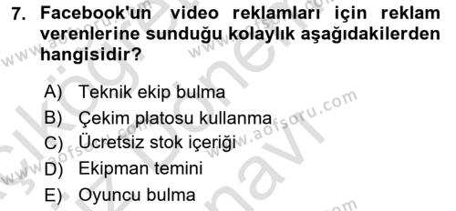 Sosyal Medya Araçları 1 Dersi 2021 - 2022 Yılı (Final) Dönem Sonu Sınavı 7. Soru