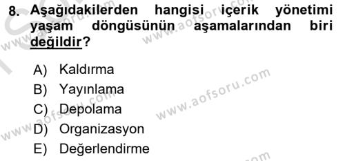 Sosyal Medya Araçları 1 Dersi 2021 - 2022 Yılı (Final) Dönem Sonu Sınavı 8. Soru