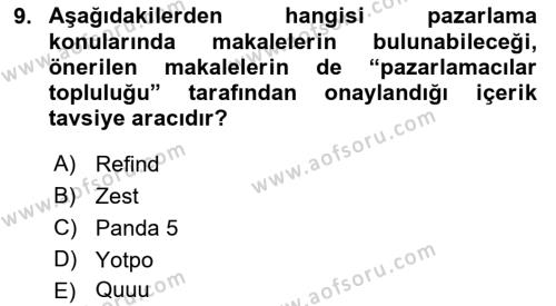 Sosyal Medya Araçları 1 Dersi 2021 - 2022 Yılı (Final) Dönem Sonu Sınavı 9. Soru