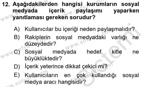 Sosyal Medya Araçları 1 Dersi 2021 - 2022 Yılı Yaz Okulu Sınavı 12. Soru