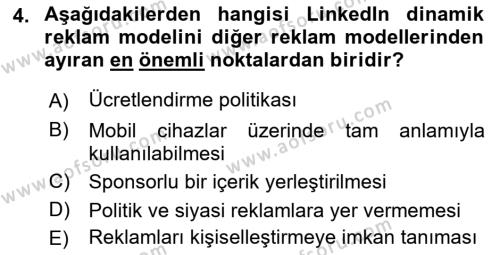 Sosyal Medya Araçları 1 Dersi 2021 - 2022 Yılı Yaz Okulu Sınavı 4. Soru