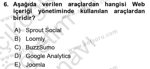 Sosyal Medya Araçları 1 Dersi 2021 - 2022 Yılı Yaz Okulu Sınavı 6. Soru