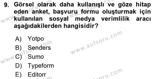 Sosyal Medya Araçları 1 Dersi 2021 - 2022 Yılı Yaz Okulu Sınavı 9. Soru