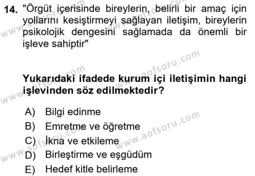 Sosyal Medya ve Kurumsal İletişim Dersi 2021 - 2022 Yılı (Vize) Ara Sınavı 14. Soru