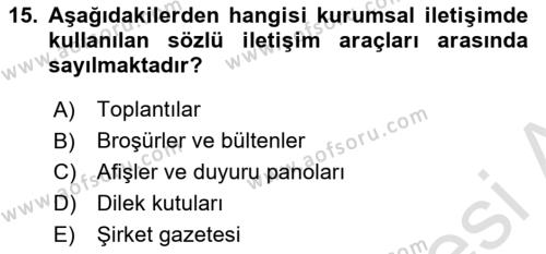 Sosyal Medya ve Kurumsal İletişim Dersi 2021 - 2022 Yılı (Vize) Ara Sınavı 15. Soru