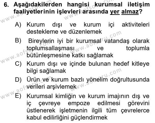 Sosyal Medya ve Kurumsal İletişim Dersi 2021 - 2022 Yılı (Vize) Ara Sınavı 6. Soru