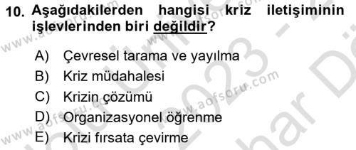 Sosyal Medya ve Kurumsal İletişim Dersi 2023 - 2024 Yılı (Vize) Ara Sınavı 10. Soru