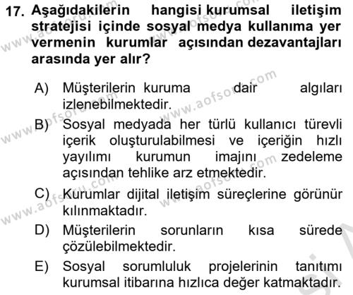 Sosyal Medya ve Kurumsal İletişim Dersi 2023 - 2024 Yılı (Vize) Ara Sınavı 17. Soru